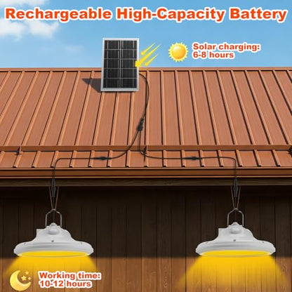 2 Set 2 in 1 Solar Chicken Coop Shed Pendant Light with Time Rechargeable Solar Hanging Pendant Heating lamp Waterproof Light for Barn Greenhouse Gazebo Patio Poultry Pet House(White)
