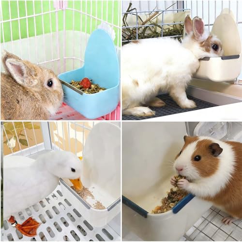 kathson Food and Water Bowl Cage Feeder for Rabbits Dish Feeder Removable Hanging Spill Proof Anti Bite for Rabbit, Guinea Pig, Chinchilla, Hamster, Ferret (Blue)