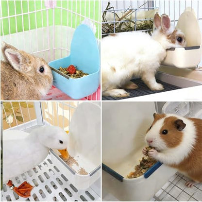 kathson Food and Water Bowl Cage Feeder for Rabbits Dish Feeder Removable Hanging Spill Proof Anti Bite for Rabbit, Guinea Pig, Chinchilla, Hamster, Ferret (Blue)