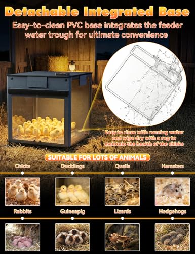 Brooder Box for Chicks, 200W Chicken Brooder Heater with Adjustable Temp(77~95℉) & 9H Timer & Removable Feeder, Waterer, 20S Rapid Heating Brooder Plate, Poultry Coop Heater