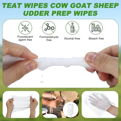 60 Pcs Teat Wipes Cow Goat Sheep Udder Prep Wipes 5.5 x 7.8 Inches Reclosable Pail for Health Care Goat Milking Supplies