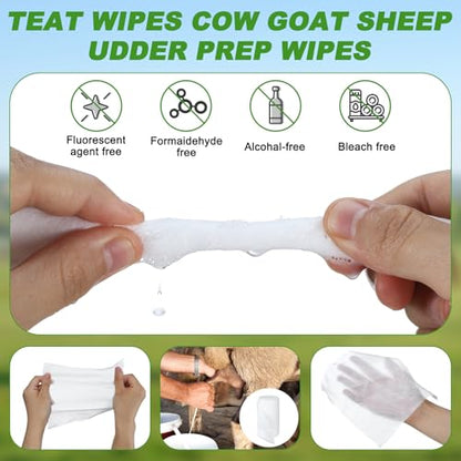 60 Pcs Teat Wipes Cow Goat Sheep Udder Prep Wipes 5.5 x 7.8 Inches Reclosable Pail for Health Care Goat Milking Supplies