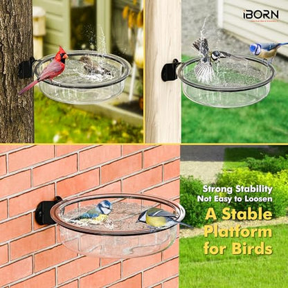 iBorn Wall Mounted Water Tray, Bird Bath for Outside, 7.3”Wildbird Water Bowl PC Plastic, Installed on Post, Wooden Fences, Trees and Walls, Clear, Pack of 1 - size: Water Tray, Pack of 1