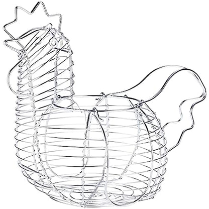 Metal Wire Egg Baskets Chicken Shaped Egg Holder for Eggs, Chicken Shaped Egg Holder, Rustic Round Baskets Gathering Egg with Handle