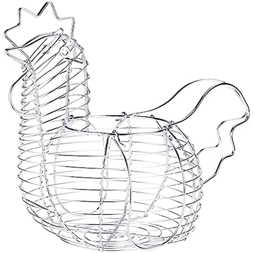 Metal Wire Egg Baskets Chicken Shaped Egg Holder for Eggs, Chicken Shaped Egg Holder, Rustic Round Baskets Gathering Egg with Handle