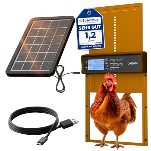Okkobi Automatic Chicken Coop Door Solar Powered - Poultry Coop Door with Remote Control, Timer & Light Sensor - LCD Display - Anti-Pinch Function - 5-Year Protection - Brown - color: Rustic Brown