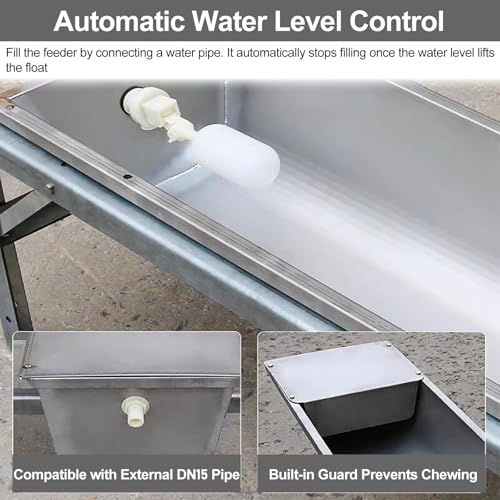 ERRULAN Galvanized Water Trough 15 20 30 Gallon, Heavy-Duty Livestock Feeder Troughs with Float Valve Kit, Outdoor Farm Automatic Feeding(30 Gallon/112L) - size: 30 Gallon/112L