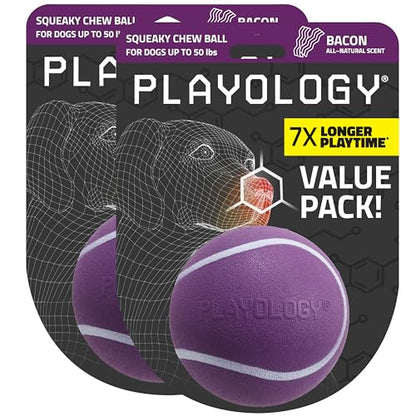 Playology Dog Toys | Squeaky Chew Ball for Dogs, Value 2-Pack | Bacon Scented Medium Dog Balls | Bouncy Floating Chew Toys for Fetch - size: Medium (VALUE 2-Pack), style: Bacon