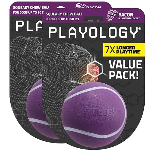 Playology Dog Toys | Squeaky Chew Ball for Dogs, Value 2-Pack | Bacon Scented Medium Dog Balls | Bouncy Floating Chew Toys for Fetch - size: Medium (VALUE 2-Pack), style: Bacon