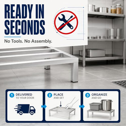 48" x 24" x 12" Aluminum Dunnage Rack – Heavy Duty Floor Storage Stand, NSF for Commercial Use - size: 48"W x 24"D x 12"H