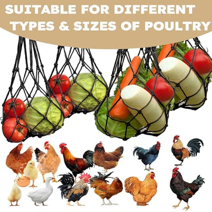 Chicken Vegetable Fruit Hanging Feeder 4Pcs, Reusable String Bag with Hook for Chicken Coop Toys, Poultry Feeding Tool for Hens,Duck,Goose(Black) - color: Black