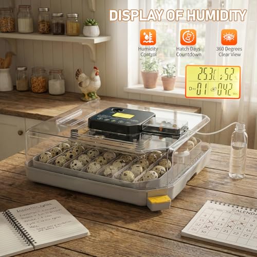 Winado Incubators for Hatching Eggs, 48 Egg Incubator with Automatic Egg Turning, Temperature & Humidity Control, Egg Candler, Automatic Water Filling and Day Counter for Eggs Hatching