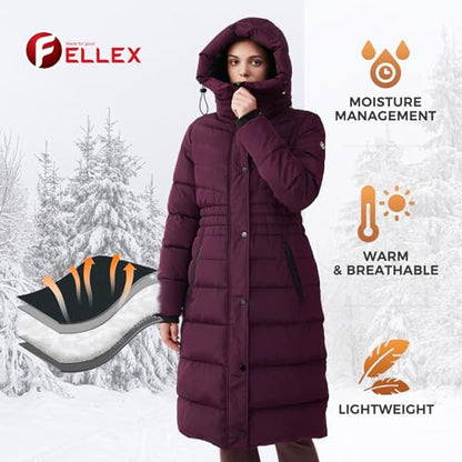 IKAZZ Winter Coats For Women, Long Length Thick Puffer Style, Water-Repellent Fabric, Keeps You Dry and Warm in Rainy or Snowy Weather, Adds Volume and Warmth to Your Winter Wardrobe, Purple XS