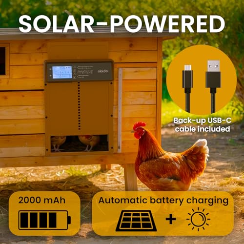 Okkobi Automatic Chicken Coop Door Solar Powered - Poultry Coop Door with Remote Control, Timer & Light Sensor - LCD Display - Anti-Pinch Function - 5-Year Protection - Brown - color: Rustic Brown