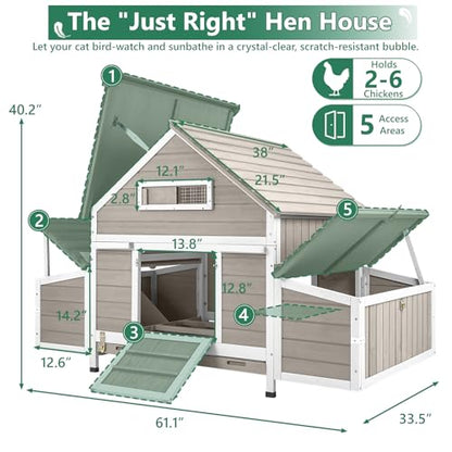 Large Chicken Coop Chicken House Outdoor with 6 Nesting Boxes & Pull-Out Tray for 4-6 Chickens, Wooden Backyard Hen House Poultry Cage with Weatherproof Openable Roof, 3 Perches, Expandable Run - color: 61"L x 33.5"W Grey