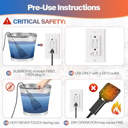 120V 800W Pond De-Icer and Chicken Water Heater for Livestock Tank Heater, Featuring Power-Off Protection, Overheating Protection, GFCI Plug & 9.2FT UL Approved Cord - size: 800 Watt