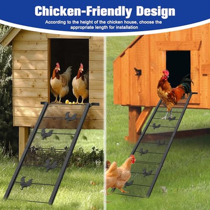 Chicken Coop Ramp 52.5''L, Ladder Length Adjustable for Henhouse, Heavy Duty Metal Coop Steps for Feet Problem or Cannot Fly Chickens, Waterproof, Non-Slip, Rustproof, Sturdy and Easy to Clean - size: 52.5*11.1 inch