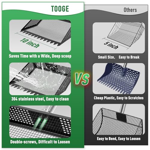 TOOGE Large Chicken Poop Scooper: 2-in-1 Metal Pooper Scooper & Rake Adjustable 62" Long Handle Stainless Steel Sand Sifting Litter Shovel Chicken Coop Scoop Cleaning for Bedding Goats Bright Black - color: Bright Black