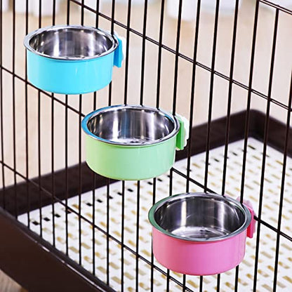 Dog Crate Bowl, Hanging Stainless Steel Removable Pet Crate Water & Food Bowls, Pet Cage Feeder Container Coop Cup for Cat Puppy Birds Rats Guinea Pigs Rabbit Hamster (2PCS) - color: (Round) Green/Blue