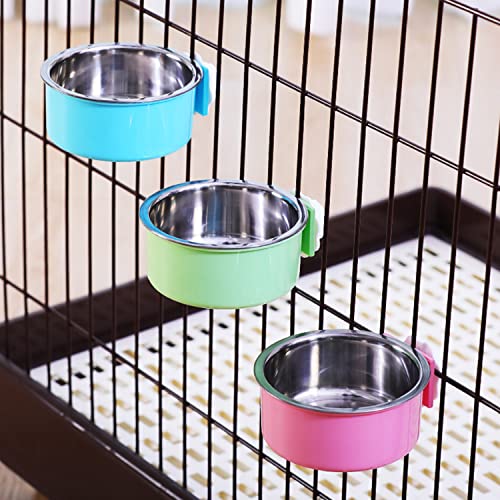 Dog Crate Bowl, Hanging Stainless Steel Removable Pet Crate Water & Food Bowls, Pet Cage Feeder Container Coop Cup for Cat Puppy Birds Rats Guinea Pigs Rabbit Hamster (2PCS) - color: (Round) Dark Blue/Orange
