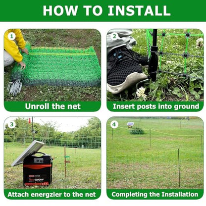 Electric Fence Netting, 47.2" H x 164' L, Portable Livestock Nets with 14 Posts Double Spiked for Hog, Dogs, Deer, Goats, Electric Fencing for Backyards, Homesteaders, Farms, Ranches, Gardens
