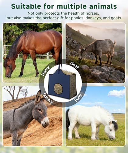 Hay Feeder for Goats and Horses - Slow Feed Design, Heavy Duty Hanging Hay Bag for Barn, Trailer & Paddock, Easy to Hang & Clean(3pcs, Navy Blue) - color: 3pcs-navy blue