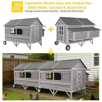 Aivituvin 68" Chicken Coop with Large Wheels - Upgraded Mobile Wooden Hen House for 8-10 Chickens, Includes 4 Nesting Boxes, 4 Perches, and 2 Removable Trays for Easy Cleaning - size: 68.1"L x 53.9"W x 49.0"H
