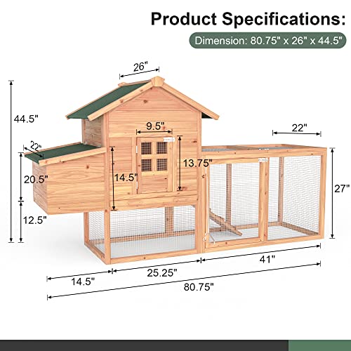Morngardo Chicken Coop for 2-4 Chickens Wooden Outdoor Poultry Cage Rabbit Hutch with Ramp, Nesting Box, Tray, Roosting Bar, 4 Access Areas - size: 2-4 Chickens