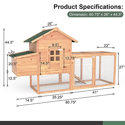 Morngardo Chicken Coop for 2-4 Chickens Wooden Outdoor Poultry Cage Rabbit Hutch with Ramp, Nesting Box, Tray, Roosting Bar, 4 Access Areas - size: 2-4 Chickens
