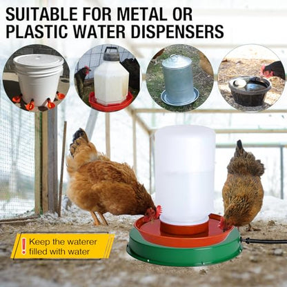 Chicken Water Heater for Winter 12.4", 125W Thermostat Chicken Drinker Heater Base for 3–5 Gal Metal Plastic Poultry Waterer, Water Heater for Chickens Duck with 6.6' Power Cord (Green,2PACK)