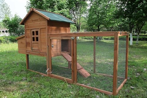 80" Large Chicken Coop, Waterproof Outdoor Hen House for 2-4 Chickens, Wooden Chicken House with Nesting Box, Removable Tray, PVC Cover, Run, for Garden Backyard Cage - size: 80.8"L