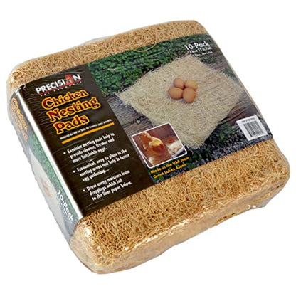 PRECISION PET Chicken Nesting Pads by Petmate, 13" x 13", 10 Pack, Beige | Made in USA, fits most standard coop boxes, soft comfortable bedding for hens, easy replacement liner helps keep eggs clean - size: 10 Count (Pack of 1)