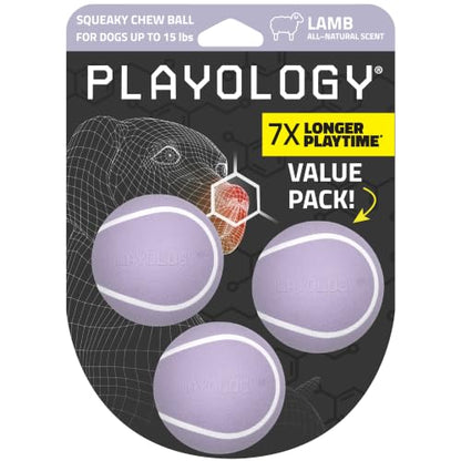 Playology Dog Toys | Squeaky Chew Ball for Dogs, Value 3-Pack | Lamb Scented Small Dog Balls | Bouncy Floating Chew Toys for Fetch - size: Small (VALUE 3-Pack), style: Lamb