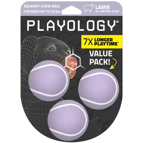 Playology Dog Toys | Squeaky Chew Ball for Dogs, Value 3-Pack | Lamb Scented Small Dog Balls | Bouncy Floating Chew Toys for Fetch - size: Small (VALUE 3-Pack), style: Lamb