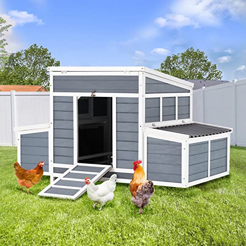 AECOJOY 56" Chicken Coop, Large Wooden Chicken House with 6 Nesting Boxes, Outdoor Chicken Hutch for 4-6 Chicken, Grey&White - color: Grey, size: 56.3"L x 34.5"W x 34.0"H