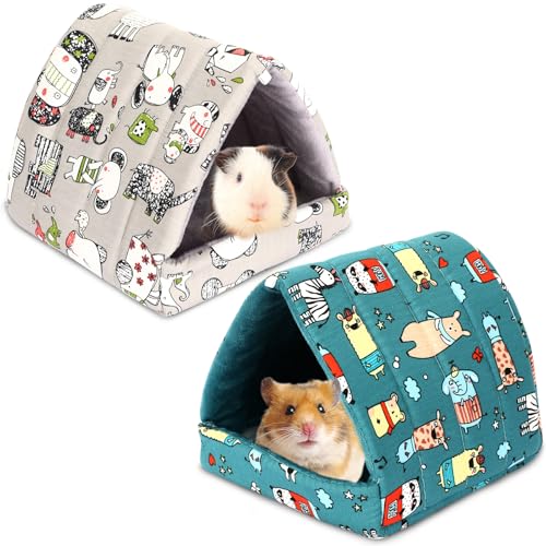 UPINS 2 Pack 9.8 inches Guinea Pig Bed, Guinea Pig Hideout Washable Small Animal House Cage Accessories for Dwarf Rabbits Chinchillas Hamsters Hedgehogs Ferrets Bearded Dragons and Rats - color: Blue Gray, size: 9.84 x 9.84 inch