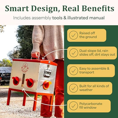 Automatic Chicken Feeder 40lb – Large Metal Poultry Feeder with 6 Ports, Galvanized No Waste Feeder with Secure Lid & Feed Window for Outdoor Coop