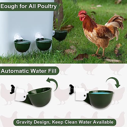 Chicken Water Cups 12 Pack, Automatic Filling Waterer Feeder Bowl, Gravity Poultry Watering System, Chicken Water Dispenser, Chicken Coop Accessories for Hens, Duck, Goose, Turkey (Green) - color: Green 12cups