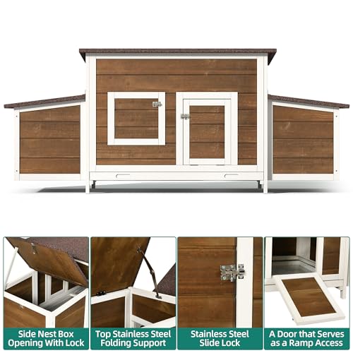 YITAHOME Chicken Coop Large Wooden Chicken House Chicken Pen Outdoor with 2 Nesting Boxes Poultry Cage Rabbit Hutch Duck Cage with Weatherproof Roof (Brown) - color: Natural, size: 66.9"L x 24.8"W x 28.0"H