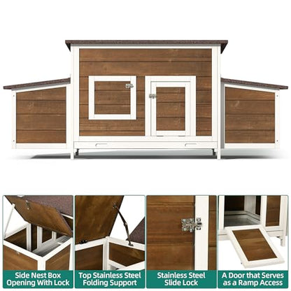YITAHOME Chicken Coop Large Wooden Chicken House Chicken Pen Outdoor with 2 Nesting Boxes Poultry Cage Rabbit Hutch Duck Cage with Weatherproof Roof (Brown) - color: Natural, size: 66.9"L x 24.8"W x 28.0"H