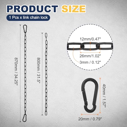 PATIKIL Gate Chain Lock, 34 in x 3mm Chain Dia Alloy Steel Hanging Chain Lock with 2 Open Clasps for Stall Barn Fence Gate Hammock Swing Punching Bags Sandbag Yoga Gym, Black - size: 34inch x 3mm