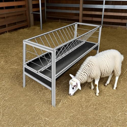 5 Ft Long Goat Hay Feeder, 88 Gallon Feeding Tray for Livestock Feeder, 2 in 1 Hay Feeder for Goats, Feeding Goats, Sheep and Ponies, for Farms, Sheep Sheds (Rubber)