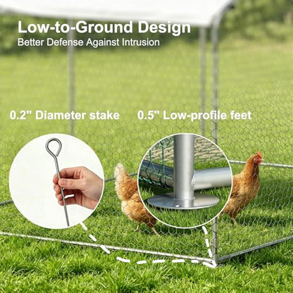 HERBAN 2026 Upgraded Chicken Coop with All-Around Heavy-Duty Cloth, 9.8x6.6x6.4 ft Large Metal Walk-in Outdoor Chicken Run Pen for Yard, Spire Roof Poultry Cage for Hens, Ducks - size: 80.4"L x 117.6"W x 76.8"H