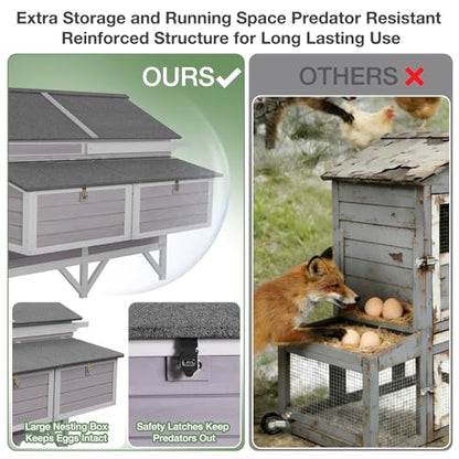 GUTINNEEN 68" Chicken Coop for 8-12 Chickens with Large Wheels, Mobile Wooden Hen House with 4 Nesting Boxes, 4 Perches, Pull-Out Trays, Outdoor Backyard Poultry Cage - size: 68.1"L x 53.9"W x 49.0"H