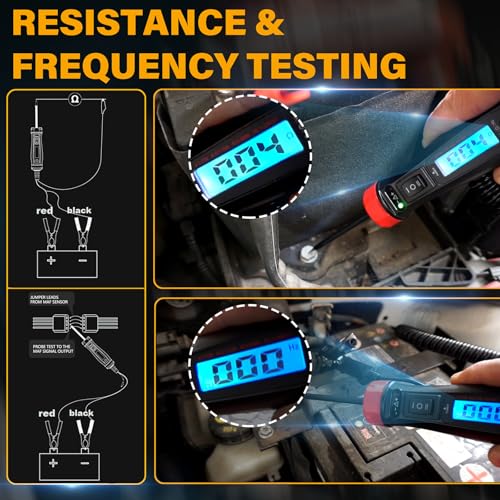 Power Circuit Probe Tester, 5-60V DC LCD Digital Automotive Test Light, Auto Voltage Tester with Voltmeter&Illumination, Car Fuse Relay Component Continuity Frequence Electrical Test Tool