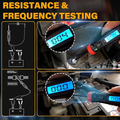 Power Circuit Probe Tester, 5-60V DC LCD Digital Automotive Test Light, Auto Voltage Tester with Voltmeter&Illumination, Car Fuse Relay Component Continuity Frequence Electrical Test Tool