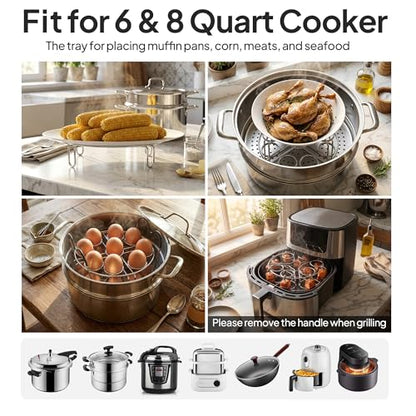 Stackable Egg Steamer Rack Holds 18 Eggs with Handles, Stainless Steel Instant Pot Trivet Fits 6qt/8qt Pressure Cooker, 2-in-1 with Skewers for Grilling