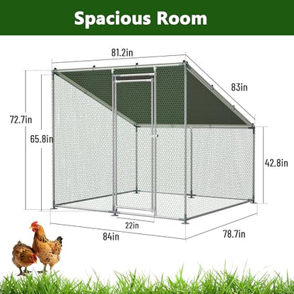 Metal Chicken Coop 7x6.6x6ft Walk-in Poultry Cage for 5-10 Chickens Chicken Run Hen Rabbit Duck House with Waterproof Cover for Outdoor Farm Use - size: 84.0"L x 79.2"W x 72.0"H