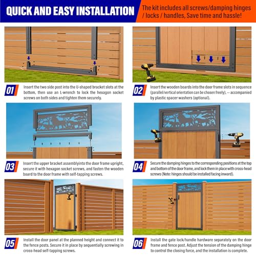 3x6FT (34.8" W X 70.8" H) 201 Stainless Steel Anti Sag Wooden Fence Gate Kit Heavy Duty Garden Gate Frame Hardware Kit Reinforcement (Left/Right Free-Installation) - size: W3xH6 FT-Lion