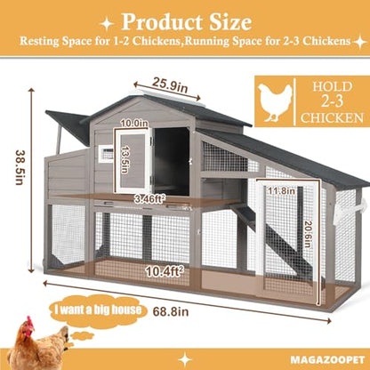 Chicken Coop with Wheels, Weatherproof Outdoor Chicken Hen Houses with Run, 2 Story Wooden Poultry Coops Rabbit Hutch for 2-3 Chickens Bunny with Leakproof Tray, Nesting Boxes, Ramp - color: 79" L Gray
